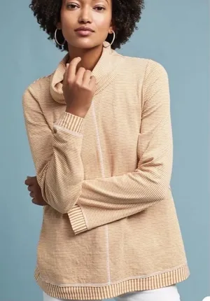Anthropologie Maeve‎ Striped Cowl Neck Mustard Tai Sweater Top Size XS thumbnail 1