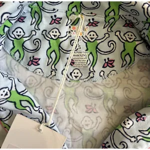 New Roller Rabbit Blue Green Lovely Monkey 12 Days Polo PJ Pajama Short S thumbnail 3