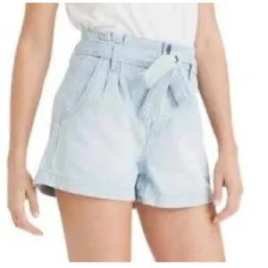 American Eagle Striped Tie Waist Blue Paperbag Shorts Size 6 thumbnail 1