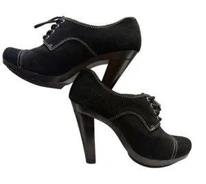 Michael Kors 6M Black Suede Oxford‎ Booties Lace Up Platform Heels Witchy Y2K thumbnail 1