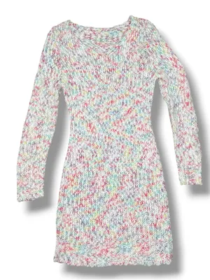 Confetti V Neck Bodycon Sheath Sweater Mini Dress White Multicolor Size Large thumbnail 11