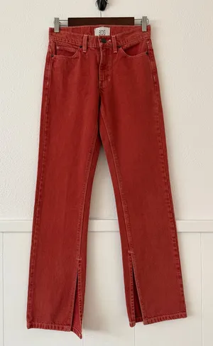 BDG Urban Outfitters Split Hem Jeans Women 24 Rust Red Straight Leg 100% Cotton thumbnail 1