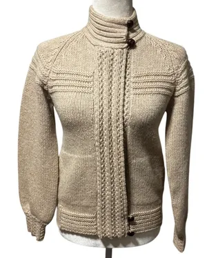 Vintage Peter G's General Stores Pure Wool Cable Knit Zip Cardigan Cream (PM) thumbnail 1