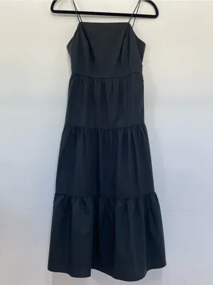 NWT RAILS Leni Dress S Black Cotton Poplin Tiered Midi Open Back Tie Back LBD thumbnail 7