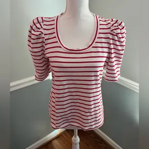English Factory Red & White Stripe Pleated Puff Sleeve Top – Medium thumbnail 4