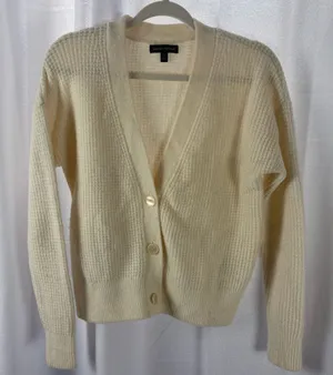Banana Republic Cream Ivory‎ Aire Wool Blend Cardigan Waffle Knit Small GUC thumbnail 1