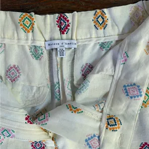 Maison d'Amélie Wide Leg Ankle Cropped Pants Floral Border Pockets Size M 💛🍄 thumbnail 9
