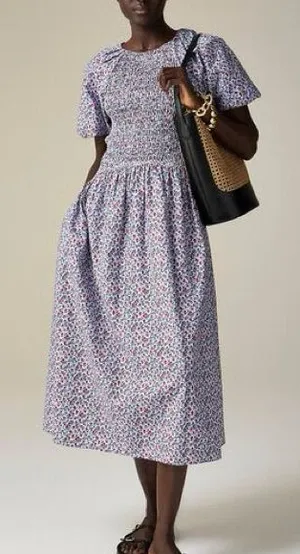 J. Crew Lavender Floral Puff-Sleeve Midi Dress thumbnail 1