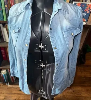 Rock+Roll Cowgirl distressed button down S denim western shirt thumbnail 1