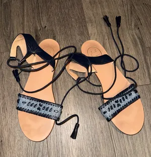 Jack Rogers Black Lace-Up Sandals with Silver Accent Band thumbnail 1