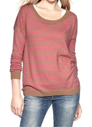 GAP Pink/Tan Bella Circle H Novelty Striped Sweater‎ thumbnail 1