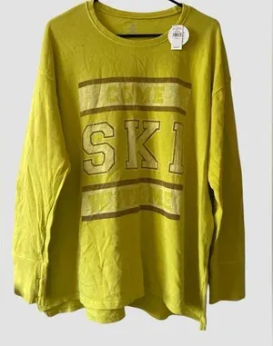 Offline By Aerie Long Sleeves Come Ski With Me Mustard Yellow Thumbholes XL NWT thumbnail 1