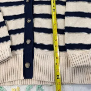 Madewell Striped Navy Cream V Neck S Button‎ Front Knit Cardigan Sweater Women thumbnail 4