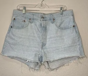 Levi's 501 button fly cotton denim raw hem shorts high rise 32 thumbnail 1