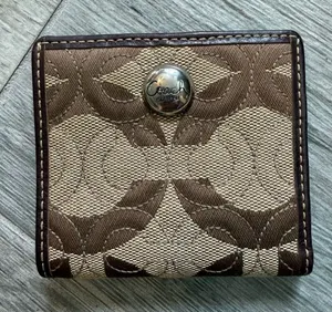 Vintage Coach Chelsea Signature Brown Canvas Credit Card Wallet Snap Button Zip thumbnail 1