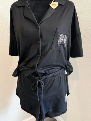 Juicy Couture Black 'Juicy Angel' Short Pajama Set with Pink Embroidery thumbnail 6