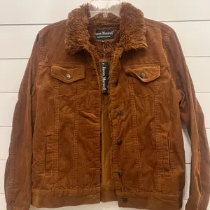 Jason Maxwell brown corduroy denim jacket fur collar‎ size M NWT thumbnail 1