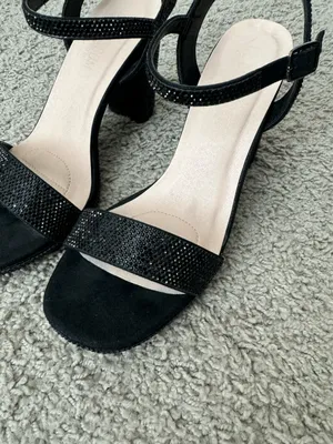 Black Rhinestone Ankle Strap Block Heels thumbnail 3