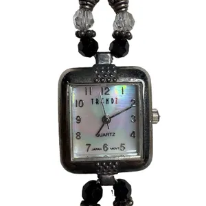 Trendz Pearlescent Face Crystal Beaded Clear Black Watch Womens 8" Toggle thumbnail 3