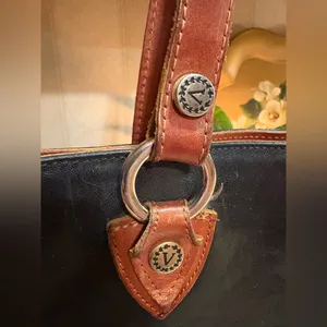 Valentina Black and Brown Shoulder Bag with Leather Handles thumbnail 2