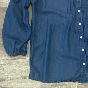 LOFT Chambray Button Front Top Womens M Blue 3/4 Sleeve Cotton Blouse thumbnail 3