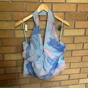 French Connection Dalla Verona Smocked Halter Top Pastel Women’s Size 10 NWOT thumbnail 3