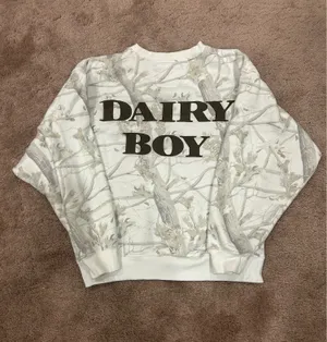 DAIRY BOY Teddy Brown Cream Woodland Camo Crew Sweatshirt XS Cotton Sold Out thumbnail 2