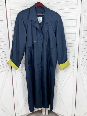 Vintage 90s Gantos Long Trench Rain Coat Navy Blue Yellow Size 14 Oversized thumbnail 7