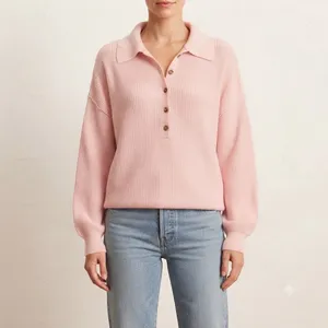 Free People FP Beach Pink Ribbed Knit Polo Tunic Sweater Linen Cotton‎ Blend M thumbnail 8