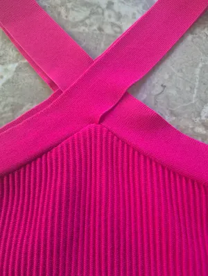Dreamers By Debut Ribbed Crossback Crop going out summer pink Top Size Large thumbnail 2
