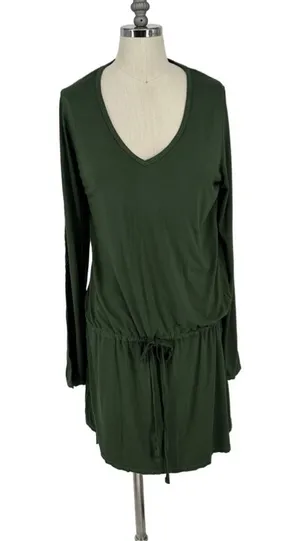 Michael Lauren Dress‎ Women's L Green Noel Long Sleeve V-Neck W/ Drawstring thumbnail 1