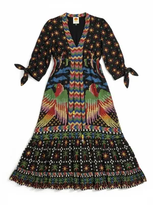 Farm Rio Macaw Night Maxi Dress Womens‎ XS Black Multi Tropical Boho thumbnail 5