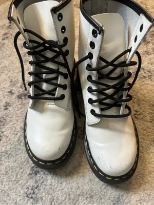Dr. Martens White Leather 1460W Lace-Up Boots with Black Eyelets thumbnail 1