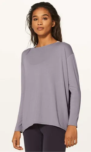 Lululemon Back In Action Long Sleeve Lavender Gray Large thumbnail 1