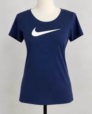 Nike Dri-FIT Womens T-Shirt Navy Blue Short‎ Sleeve Swoosh Athletic Cut Small thumbnail 1
