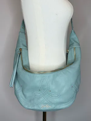Jessica Simpson Light Blue Leather Hobo Bag with Gold Hardware thumbnail 1
