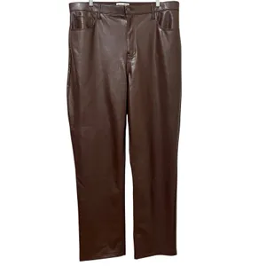 NEW Abercrombie 90s Straight Ultra High Rise Brown Leather Pants 34/18 Long thumbnail 2