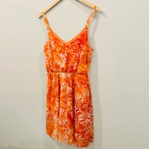 Maurice's Orange Floral Sunburst Dress V-Neck Spaghetti Strap Beach Mini Sundress- M thumbnail 3