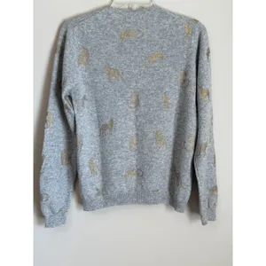 Brodie Cashmere Sweater Womens Medium Grey Foil Leopard Animal Print Crewneck thumbnail 3