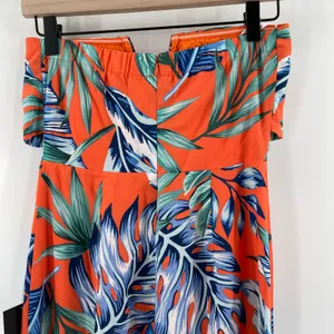 LULU'S Jumpsuit Extra Small Luxe Luau Orange Tropical Floral NWT Strapless Beach thumbnail 8