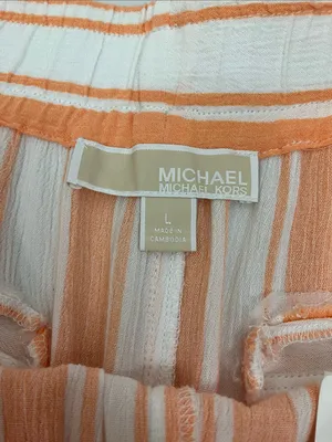 Michael Kors Orange & White Striped Drawstring Dress Shorts Woman’s Size Large thumbnail 3