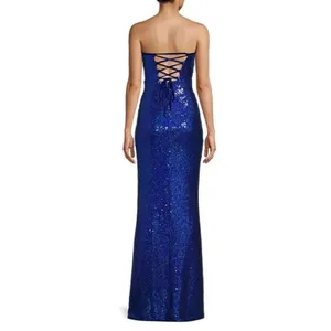 Emerald Sundae Dress XS Strapless Sequin Front Slit Lace‎ Up Mermaid Gown NEW thumbnail 2