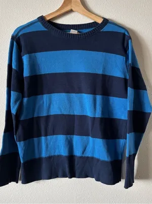 Y2K Vintage Cherokee Cotton Blue Stripe Crew Neck Sweater Womens Large thumbnail 1