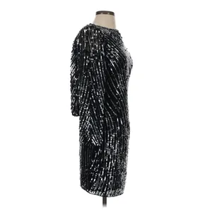 Mac Duggal Sequin Cocktail Dress Womens 0 Black Silver Glam Holiday NYE New Year thumbnail 3