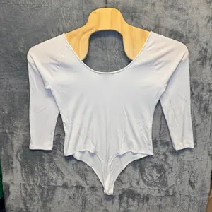 2193 | Banana Republic Ribbed Scoop Neck 3/4 Sleeve Bodysuit White Womens L thumbnail 2
