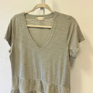Altar'd State Sage Green V-Neck Tiered Peplum Mixed Media Gauze Top T-shirt Lg thumbnail 3