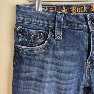 Rock‎ Revival Sara Boot Jeans Womens 29 Blue Dark Wash Embellished Bootcut Flap thumbnail 4