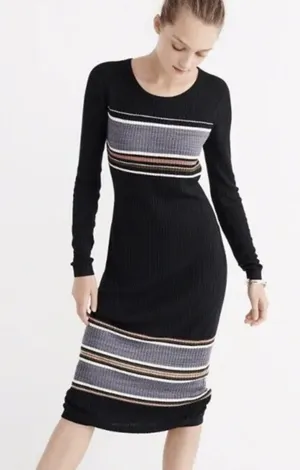 Abercrombie & Fitch A&F Collection Ribbed Striped Long Sleeve Dress Size M thumbnail 1