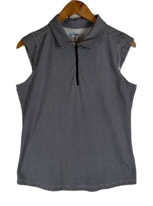 IBKUL Womens Black White Gingham Sleeveless 1/4 Zip Golf Polo Top Size M UPF50 thumbnail 1