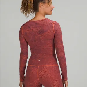 Lululemon Wunder Train Cropped Long Sleeve Shirt Orange Larkspur Size 4 thumbnail 2
